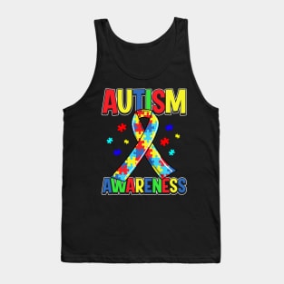 Autism Awareness Day 2020 Colorful Puzzle Ribbon Tank Top